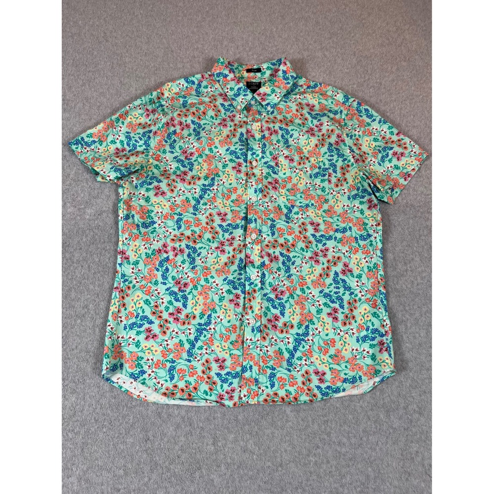 J.Crew Flex Washed Slim Fit Floral Short Sleeve Button Down Shirt Mens Large L